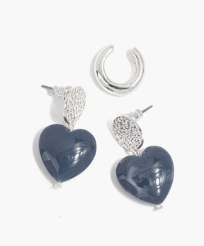 Set Aros Corazón Con Cuff