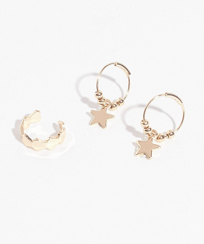 Set Aros Estrellas Y Cuff