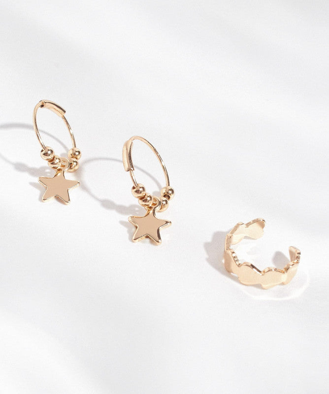 Set Aros Estrellas Y Cuff